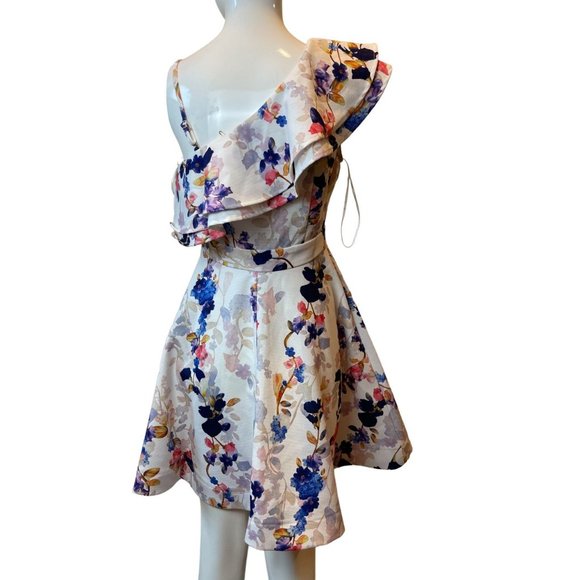 A.PEACH Womens Floral One Shoulder Mini Dress CD20468 White Blue Size Small - Picture 2 of 9